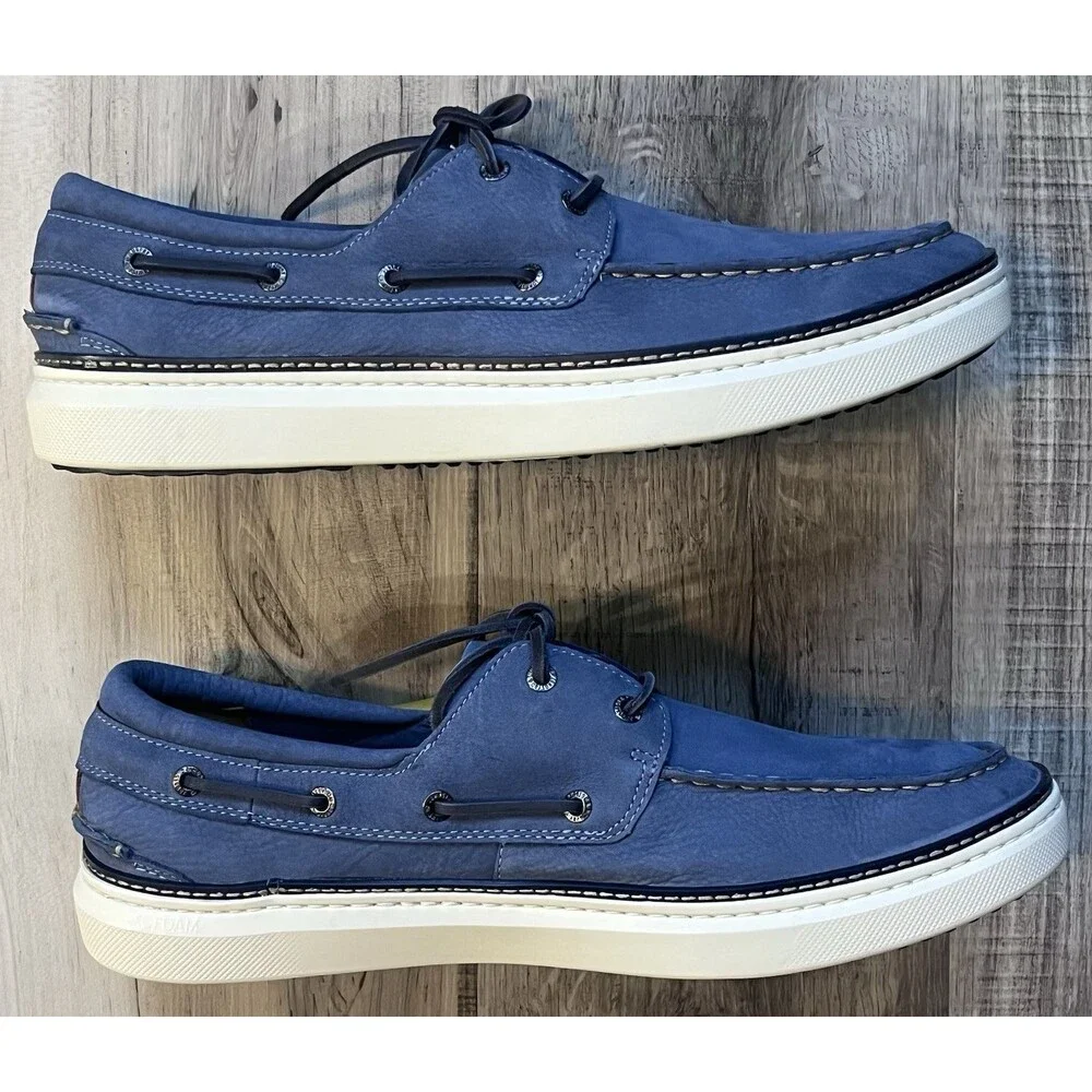 Johnston & Murphy McGuffey 2 Boat Shoe Size 13M Blue Leather Suede Tie NWOB